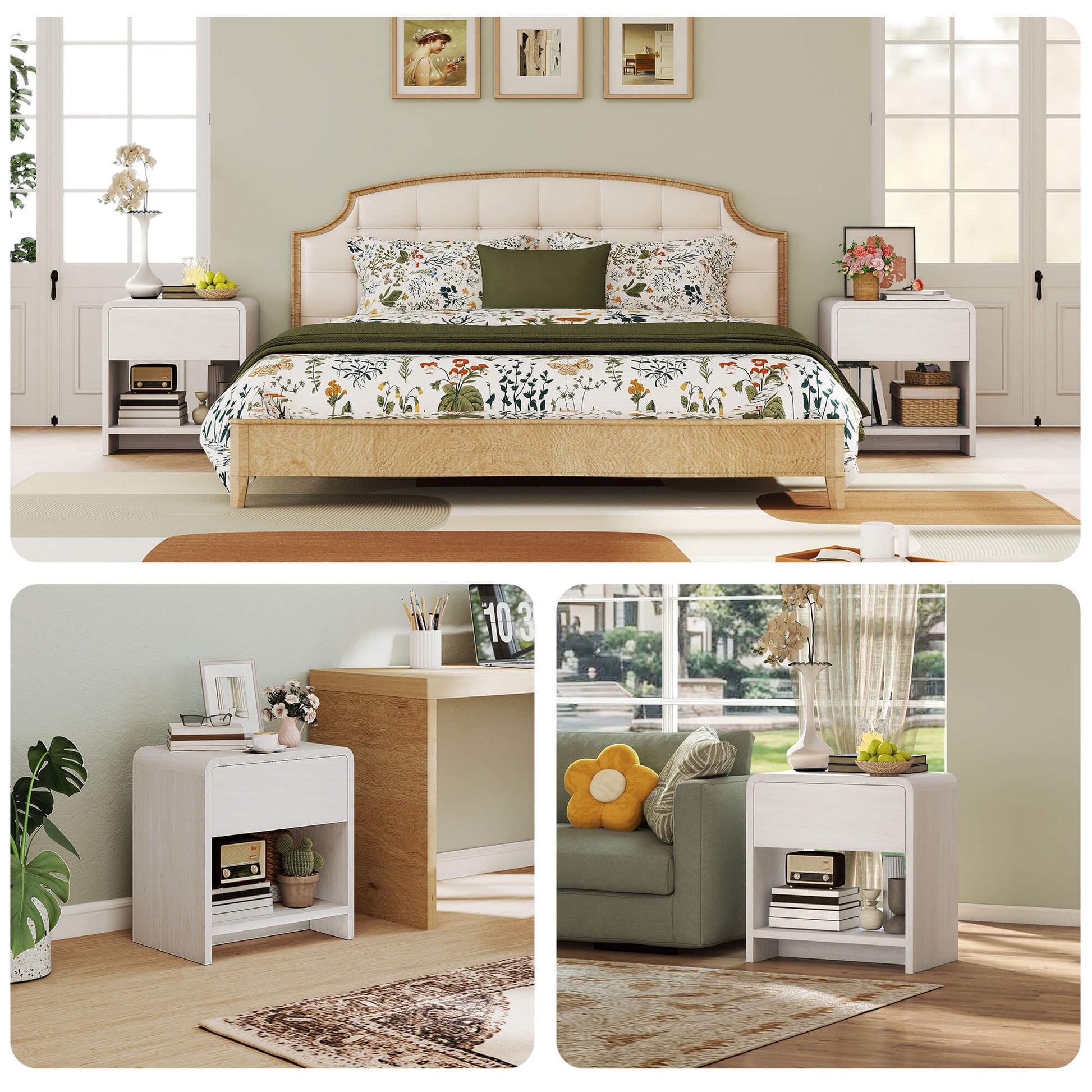 Orbia Nightstand Set with Drawer - White