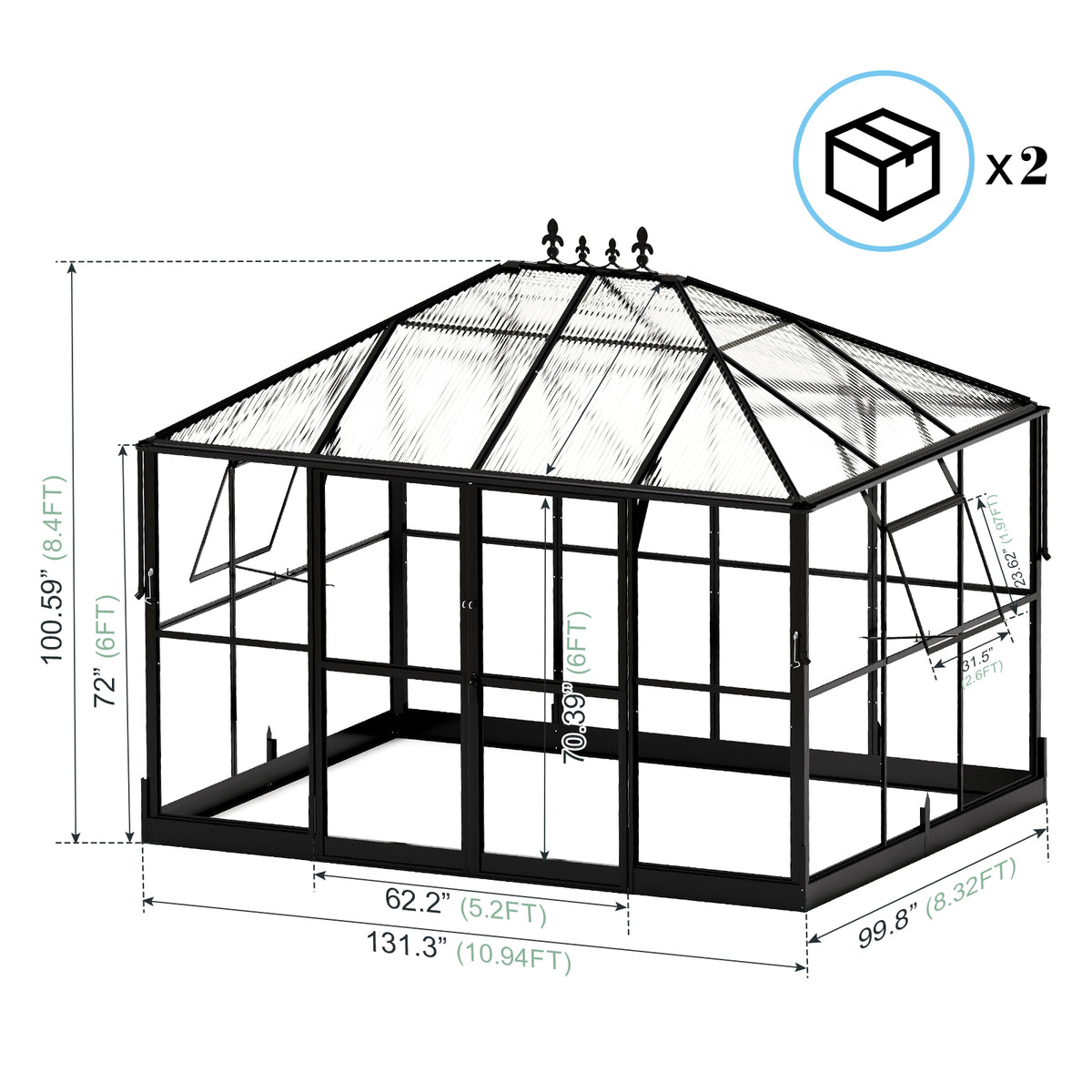 Sylvan Polycarbonate Greenhouse-10.9*8.3FT Transparent