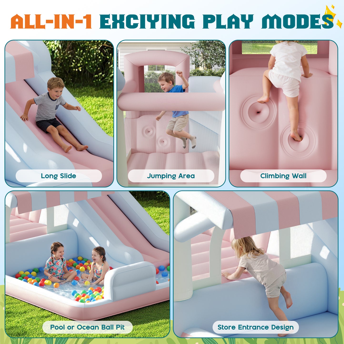 Flume Inflatable Bounce House Amerlife 121x93x69 Inch-Oxford Fabric