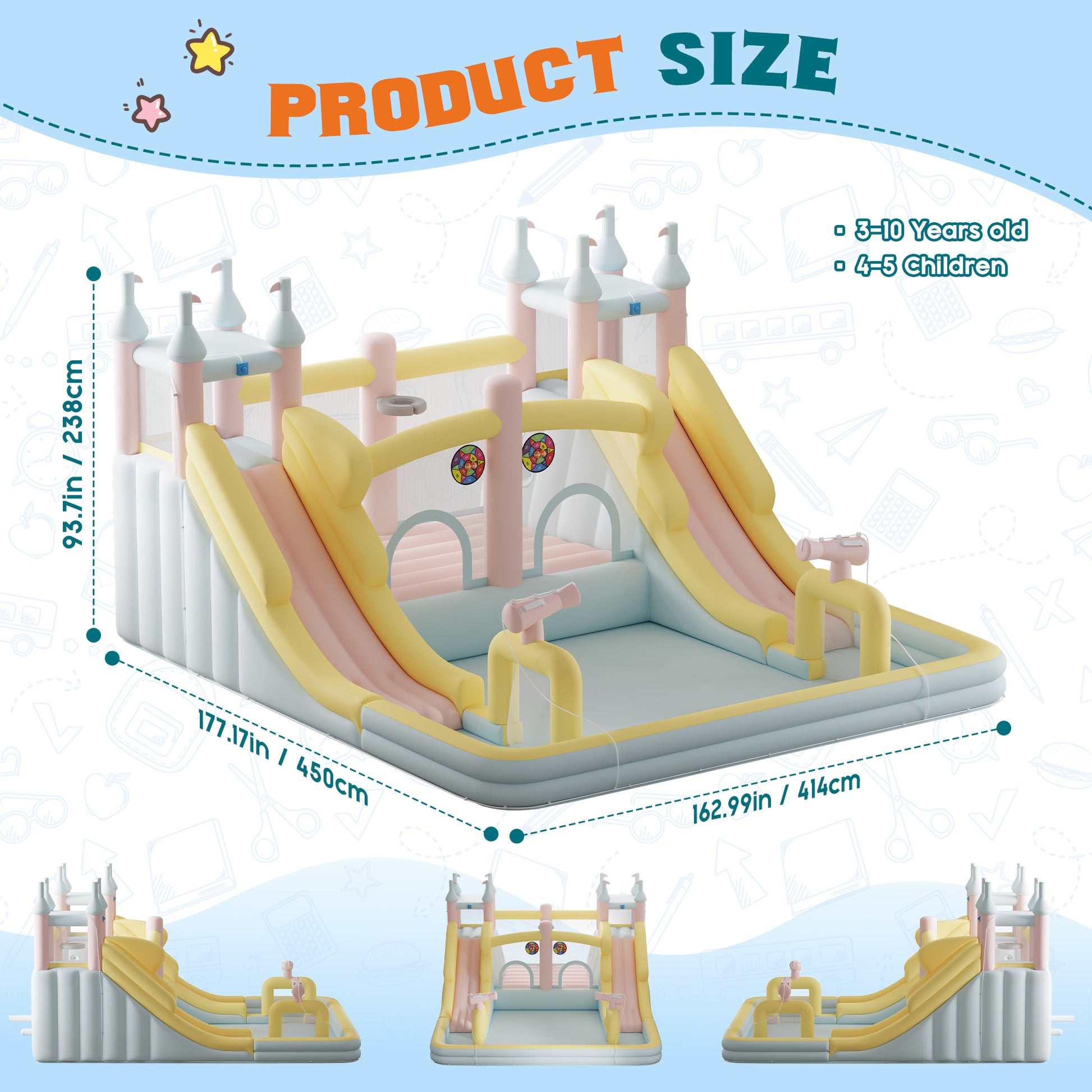 Flume Inflatable Bounce House Amerlife 177x163x94 Inch-Oxford Fabric