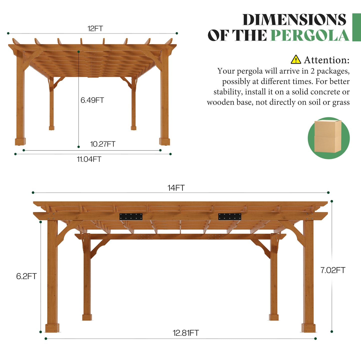 Cedrix Solid Cedar Wood Pergola-12X14