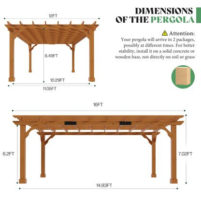 Cedrix Solid Cedar Wood Pergola-12X16