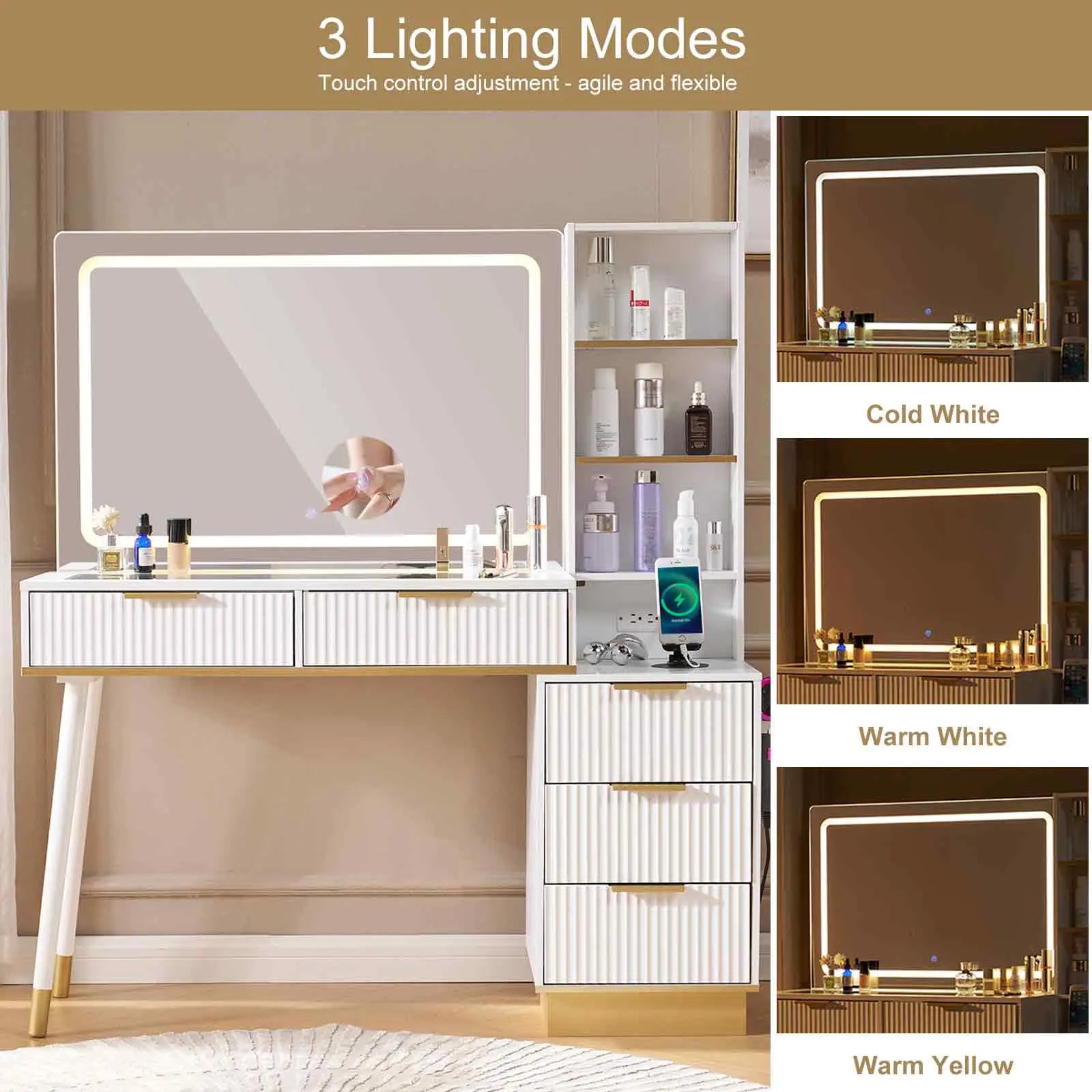 dressing table with mirror modern Modern Dressing Table with Mirror and Light for Small Space - Bed Bath & Beyond