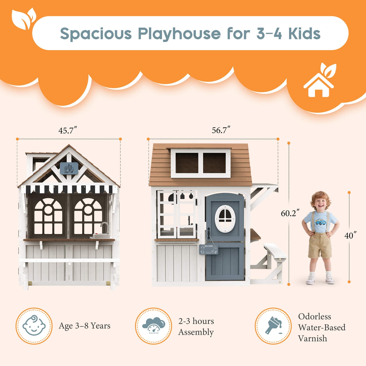 Albott Kids Outdoor Wooden Playhouse - White