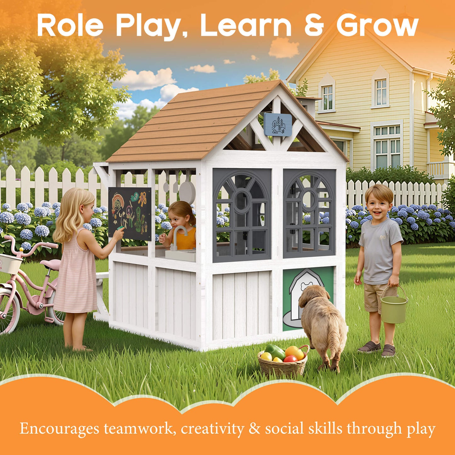 Albott Kids Outdoor Wooden Playhouse - White
