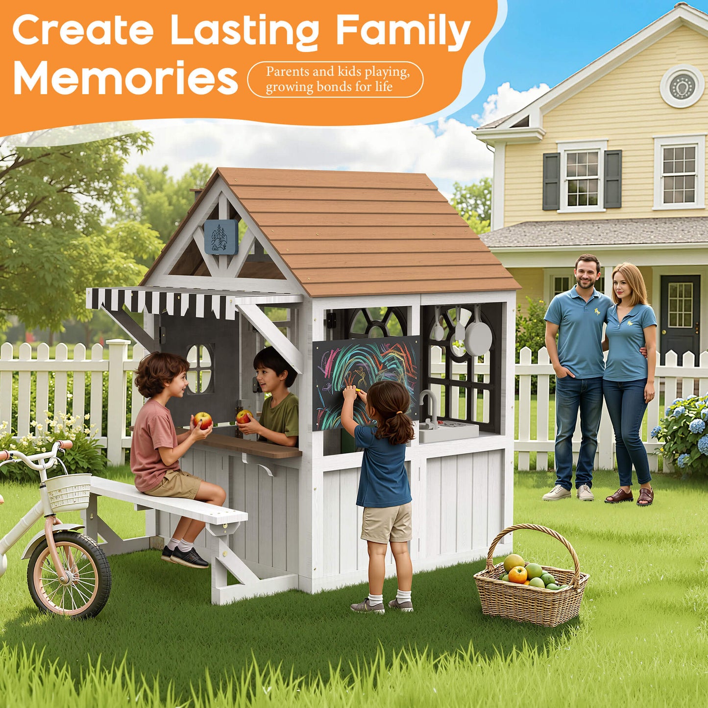 Albott Kids Outdoor Wooden Playhouse - White