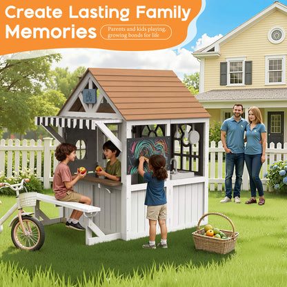 Albott Kids Outdoor Wooden Playhouse - White