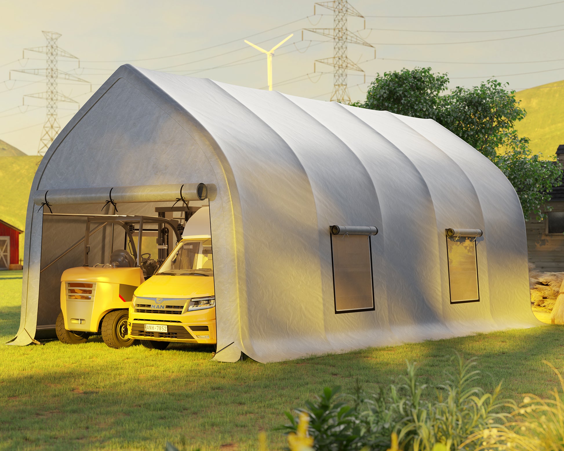 Amerlife Castrel Portable Carport Shed Walnut Shape Waterproof Carport 12x30 ft UV-Resistant Portable Carport Shed
