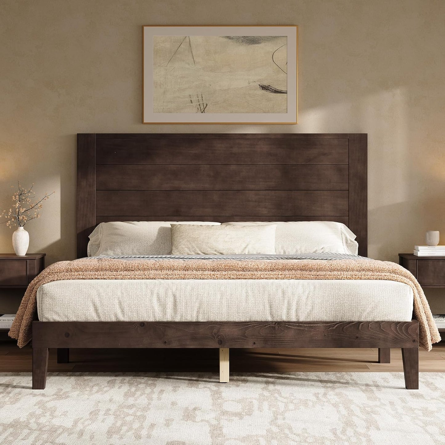Fremont Wood Platform Bed Queen size Dark Walnut