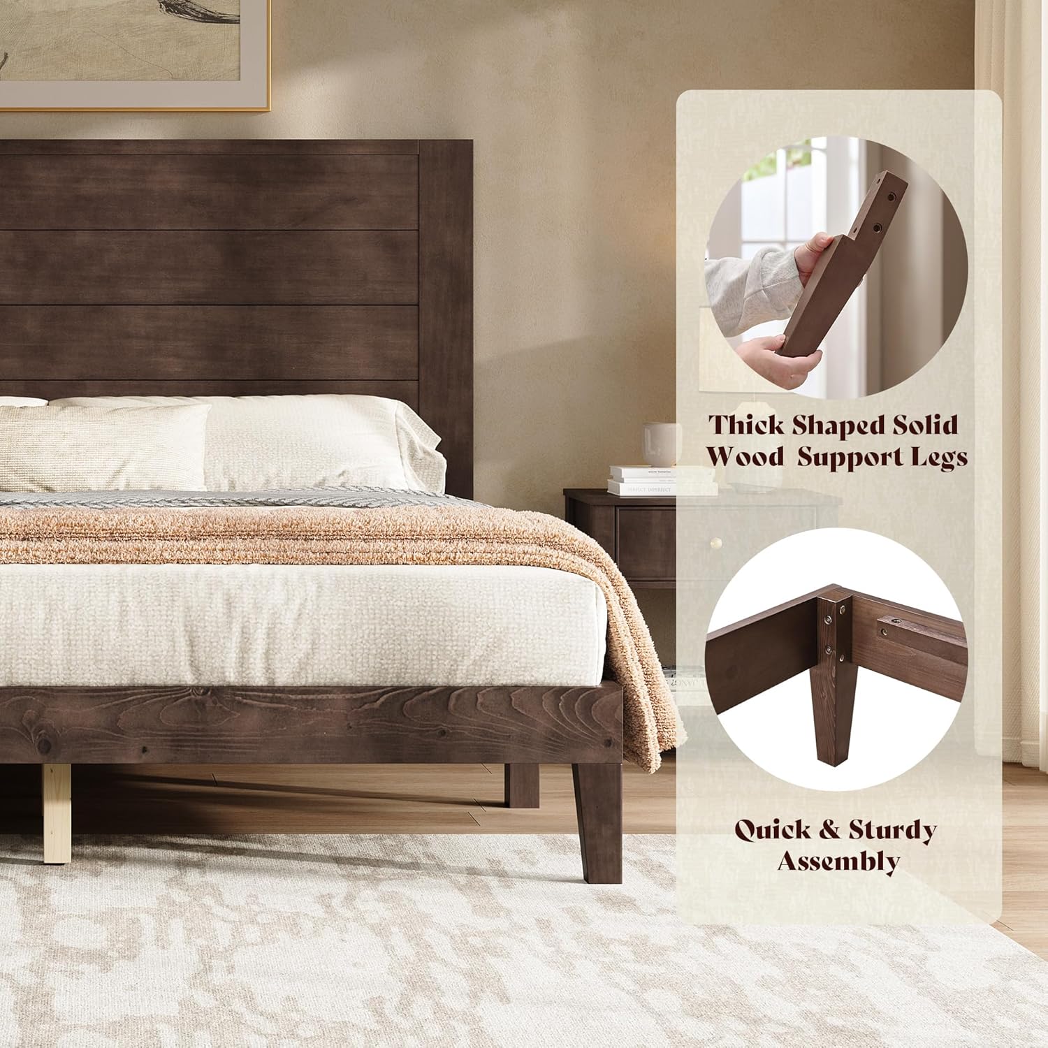 Fremont Wood Platform Bed King size Dark Walnut