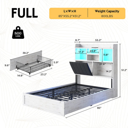 Radcliffe LED Storage Bed Frame - Full / Rustic White