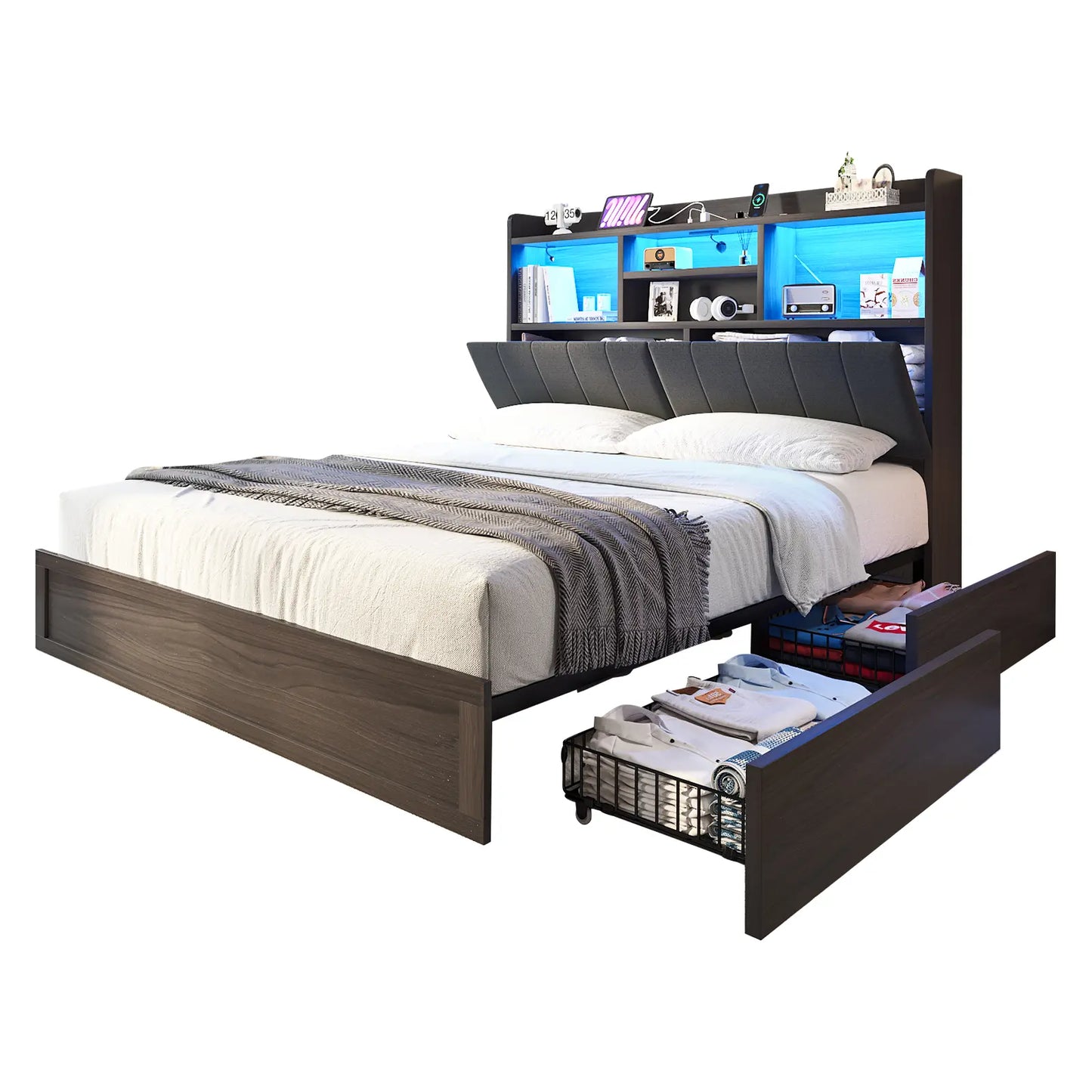 Radcliffe LED Storage Bed Frame - Full / Rustic Black