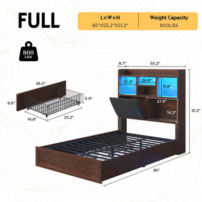 Radcliffe LED Storage Bed Frame - Full / Rustic Brown