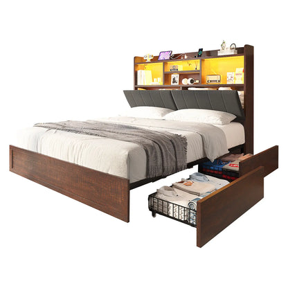 Radcliffe LED Storage Bed Frame - Queen / Rustic Brown