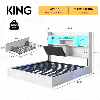 Radcliffe LED Storage Bed Frame - King / Rustic White