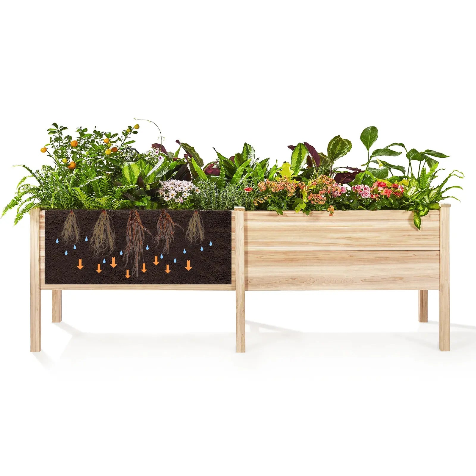 indoor raised planter Amerlife Cultiva Raised Garden Bed Wood Drain Hole Large Capacity Planter