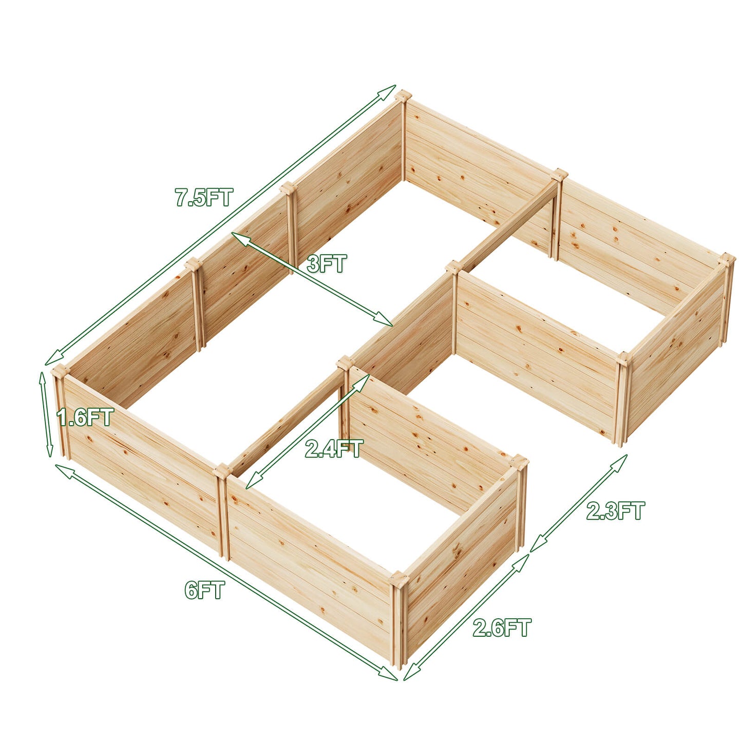 Daisy U-Shaped Raised Bed -7.5x6x1.6FT (5Grids)