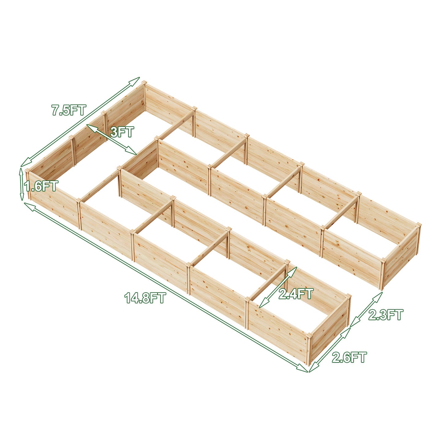 Daisy U-Shaped Raised Bed -7.5x15x1.6FT (11Grids)