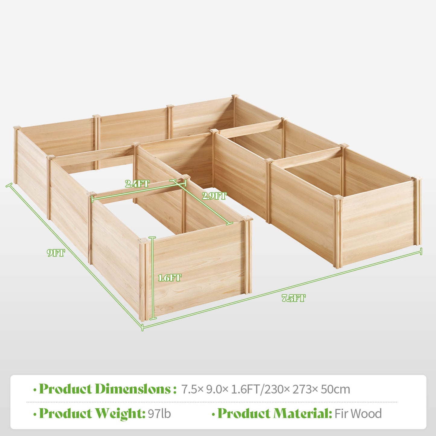 Daisy U-Shaped Raised Bed -7.5x9x1.6FT (7Grids)