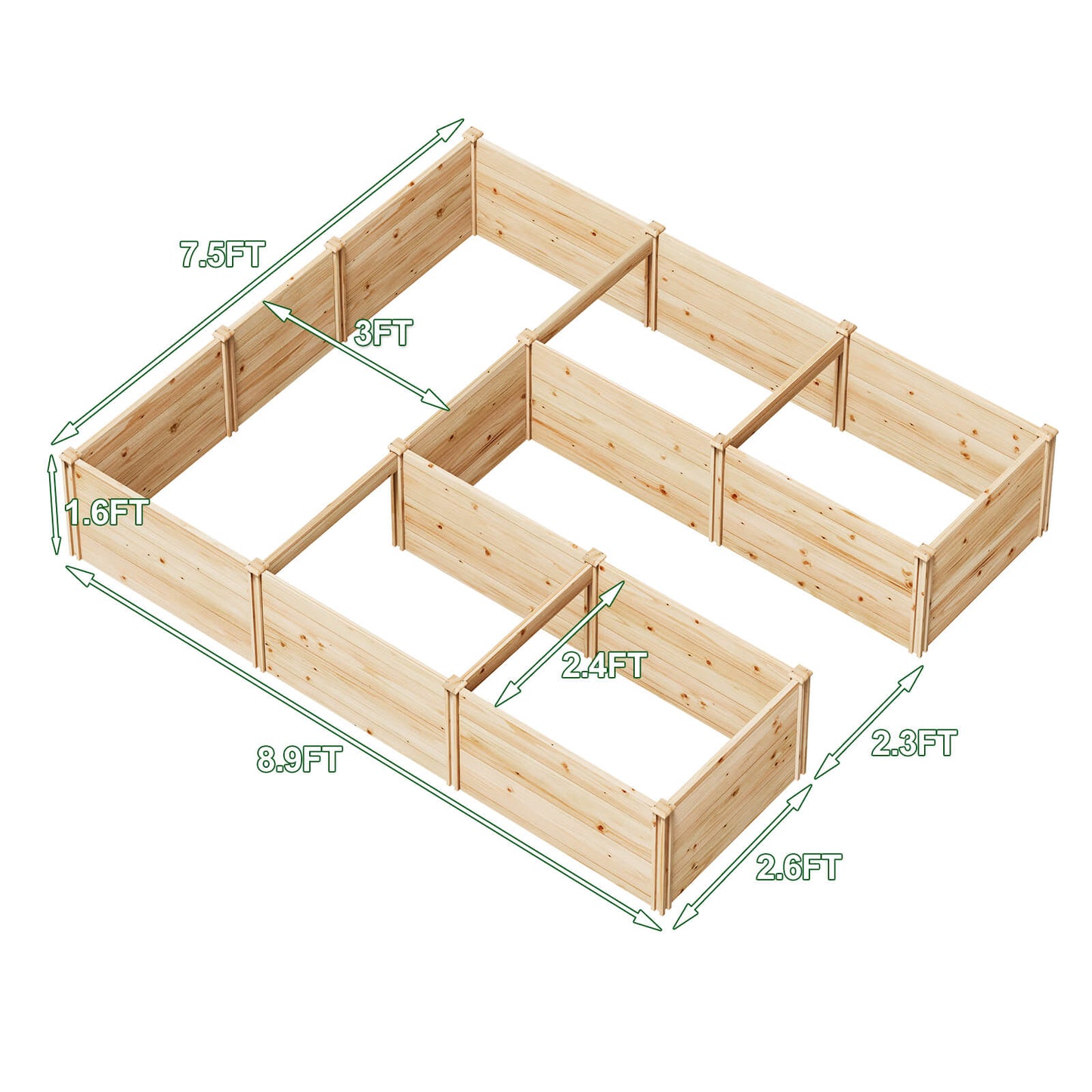 Daisy U-Shaped Raised Bed -7.5x9x1.6FT (7Grids)