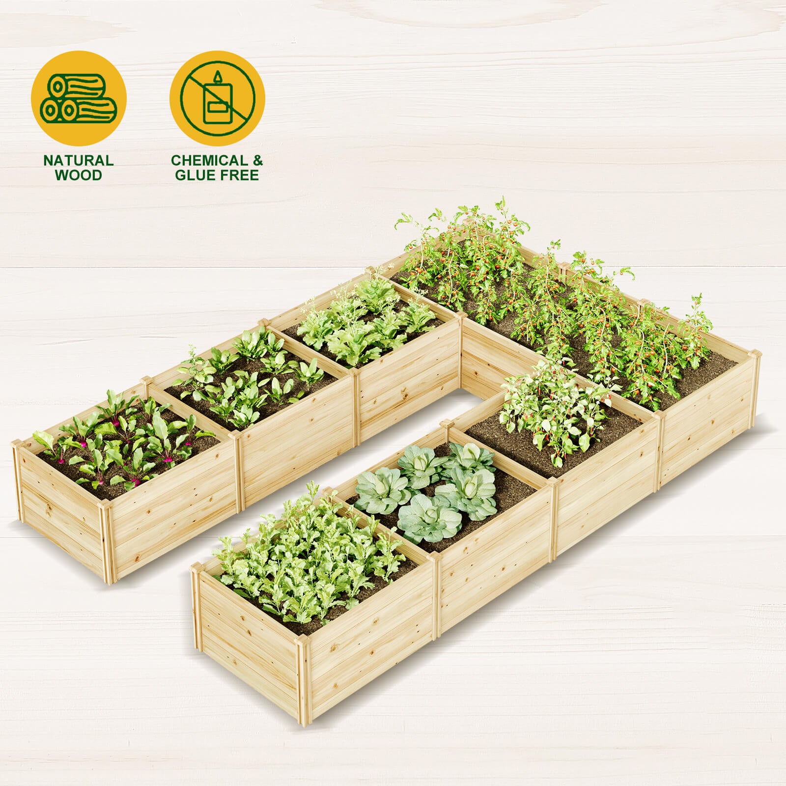 Daisy U-Shaped Raised Bed -7.5x12x1.6FT (9Grids)