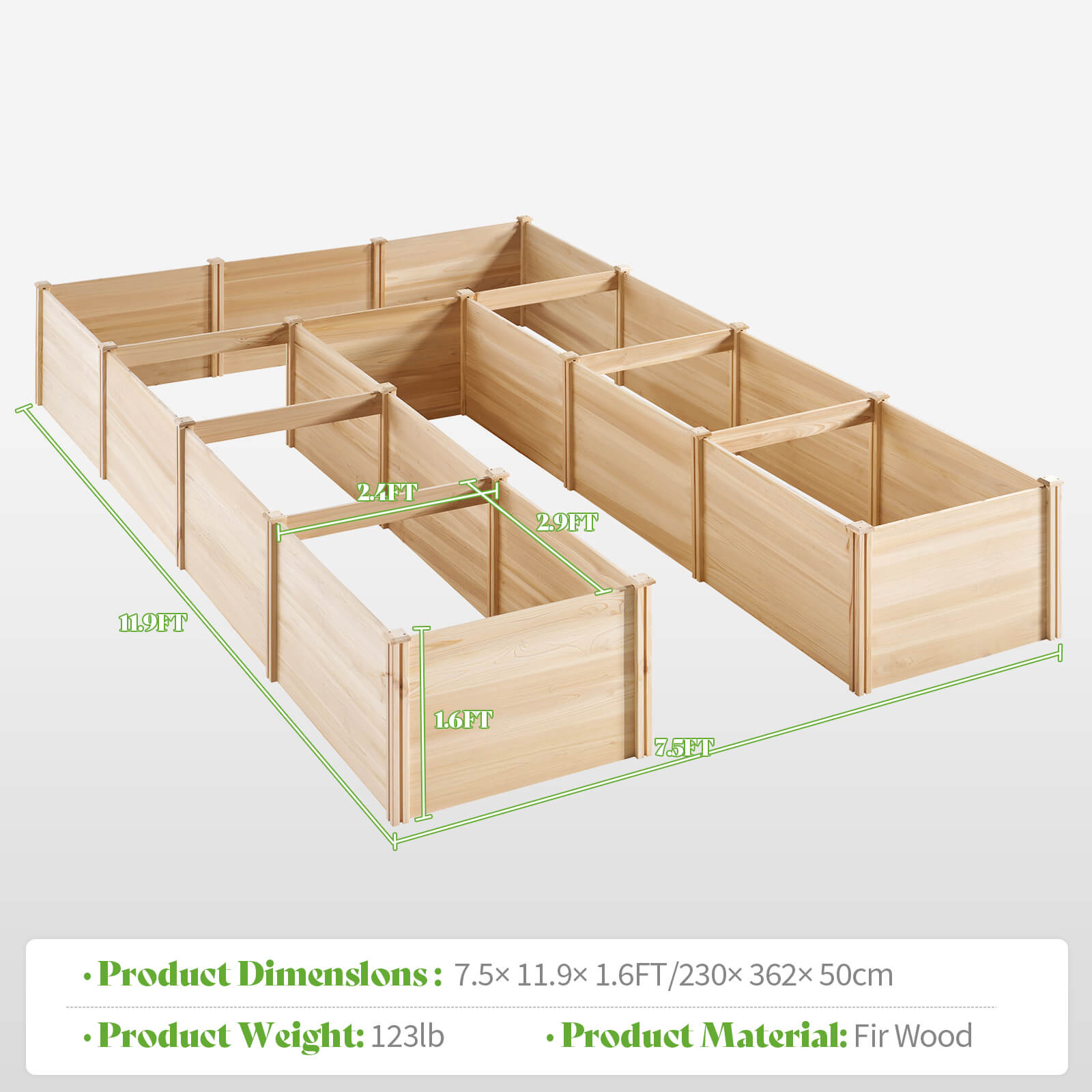 Daisy U-Shaped Raised Bed -7.5x12x1.6FT (9Grids)