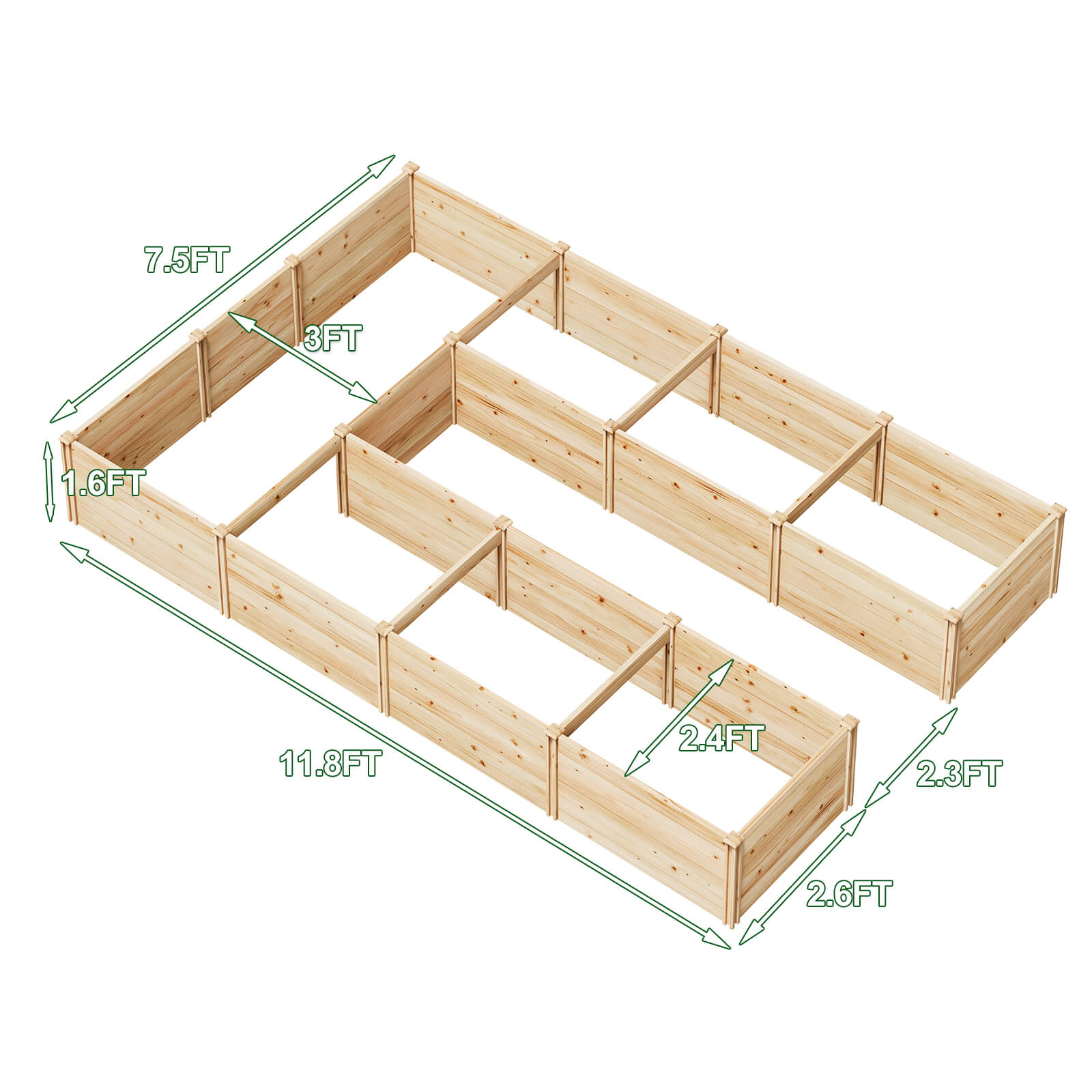 Daisy U-Shaped Raised Bed -7.5x12x1.6FT (9Grids)