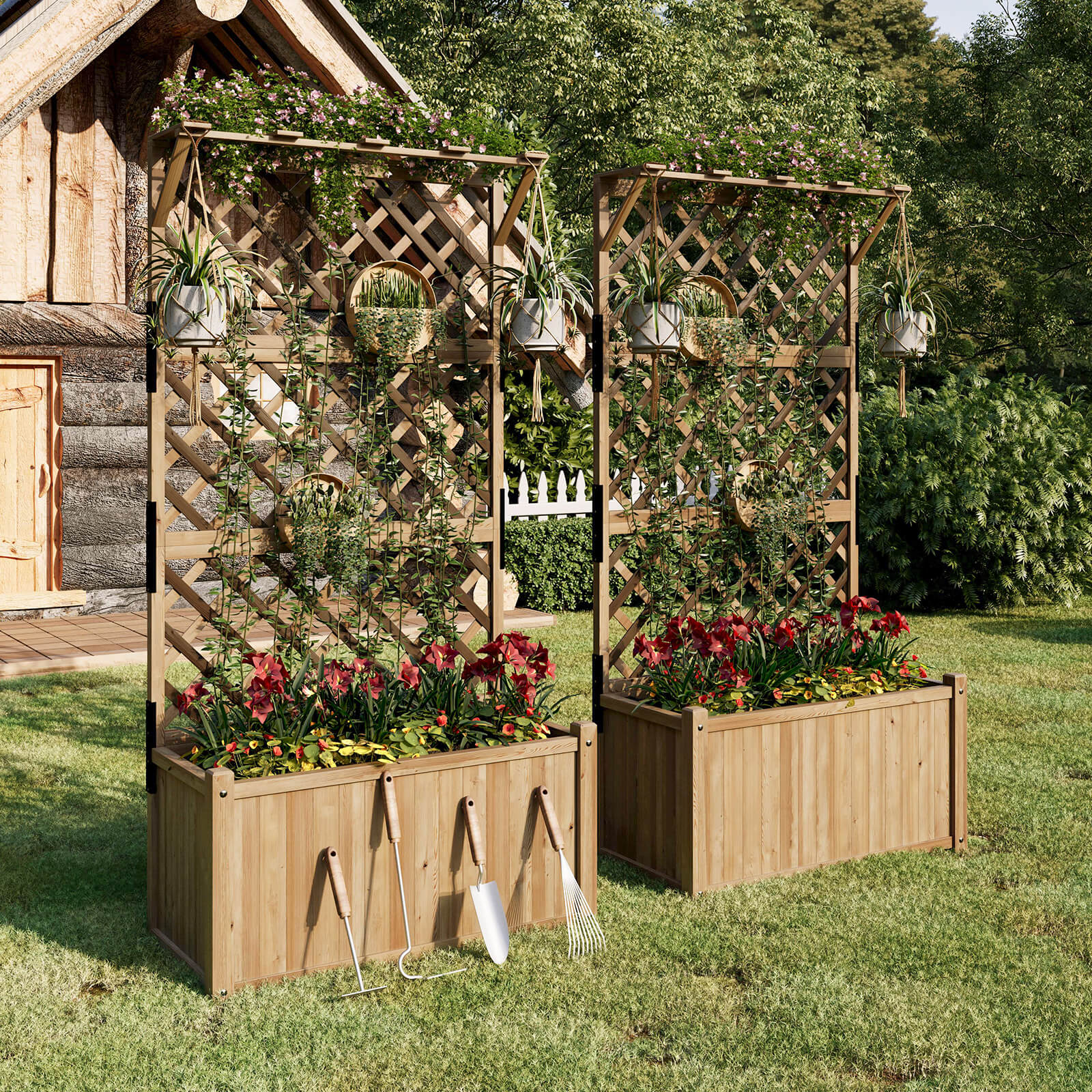 magnolia trellis plant Amerlife Magnolia Raised Bed Outdoor Wooden iamond Lattice Deep Large Planter Box Garden Trellis Pair / Wood