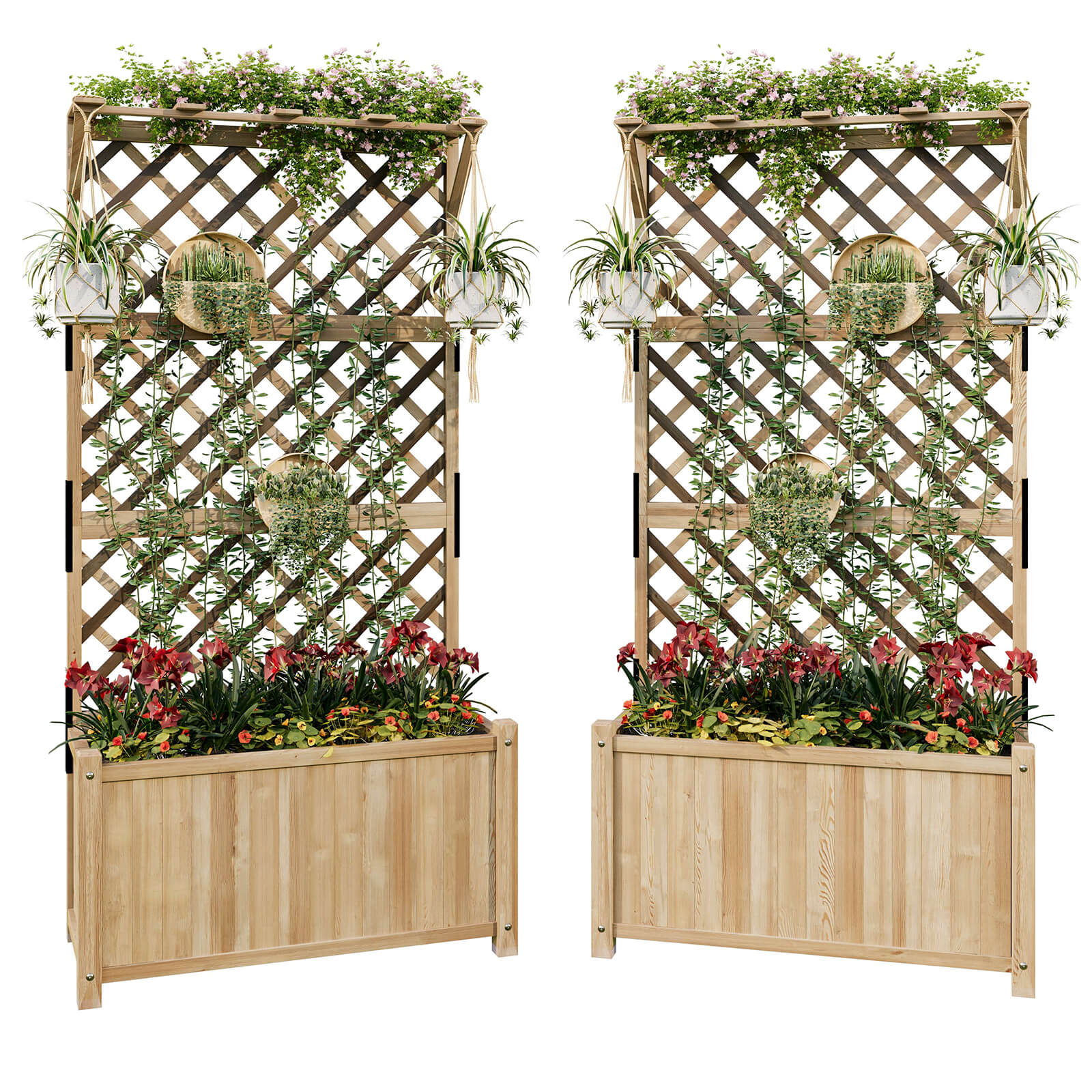 magnolia trellis plant Amerlife Magnolia Raised Bed Outdoor Wooden iamond Lattice Deep Large Planter Box Garden Trellis Single / Wood