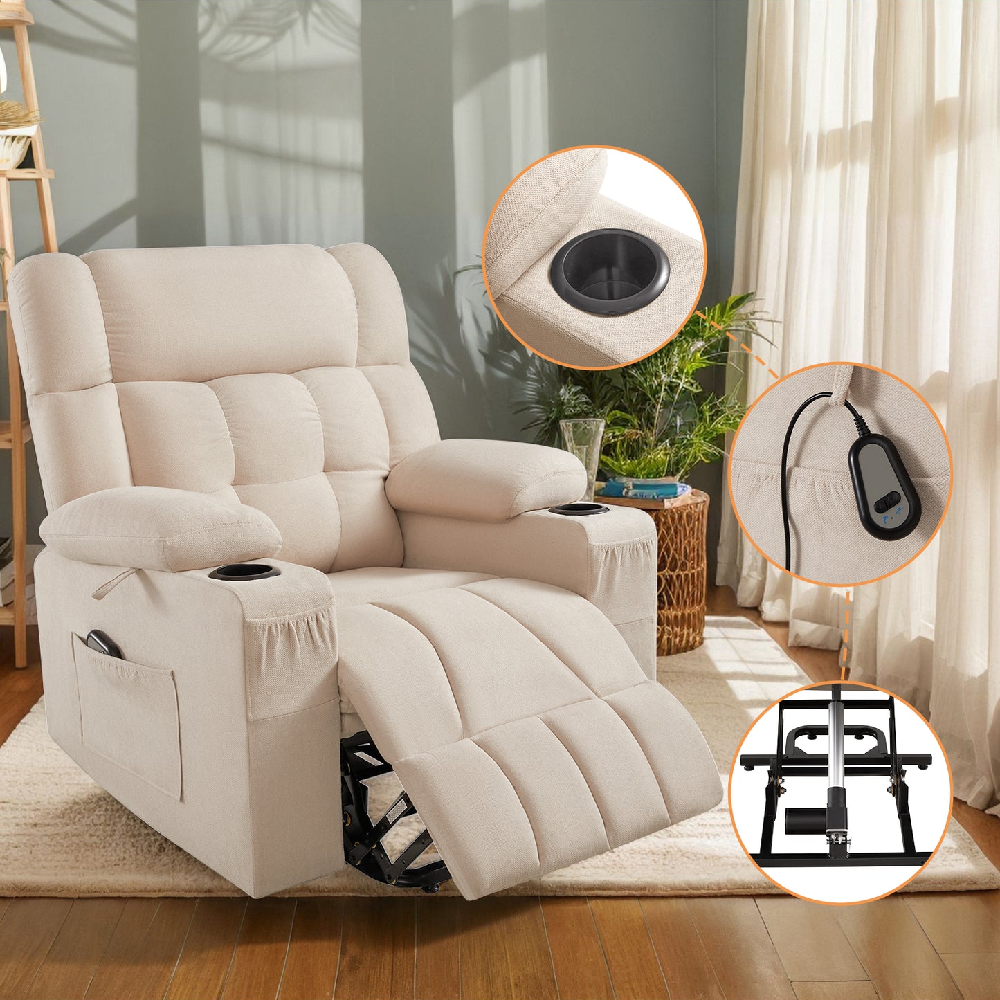 Elva Power Lift Recliner Chairs - Beige