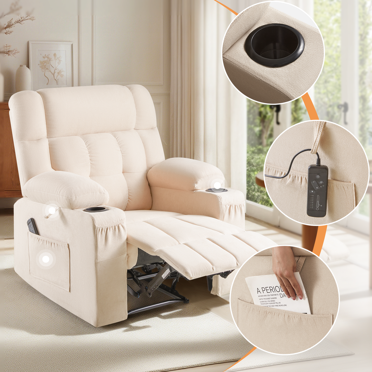 Elva Manual Recliner Chairs - Beige