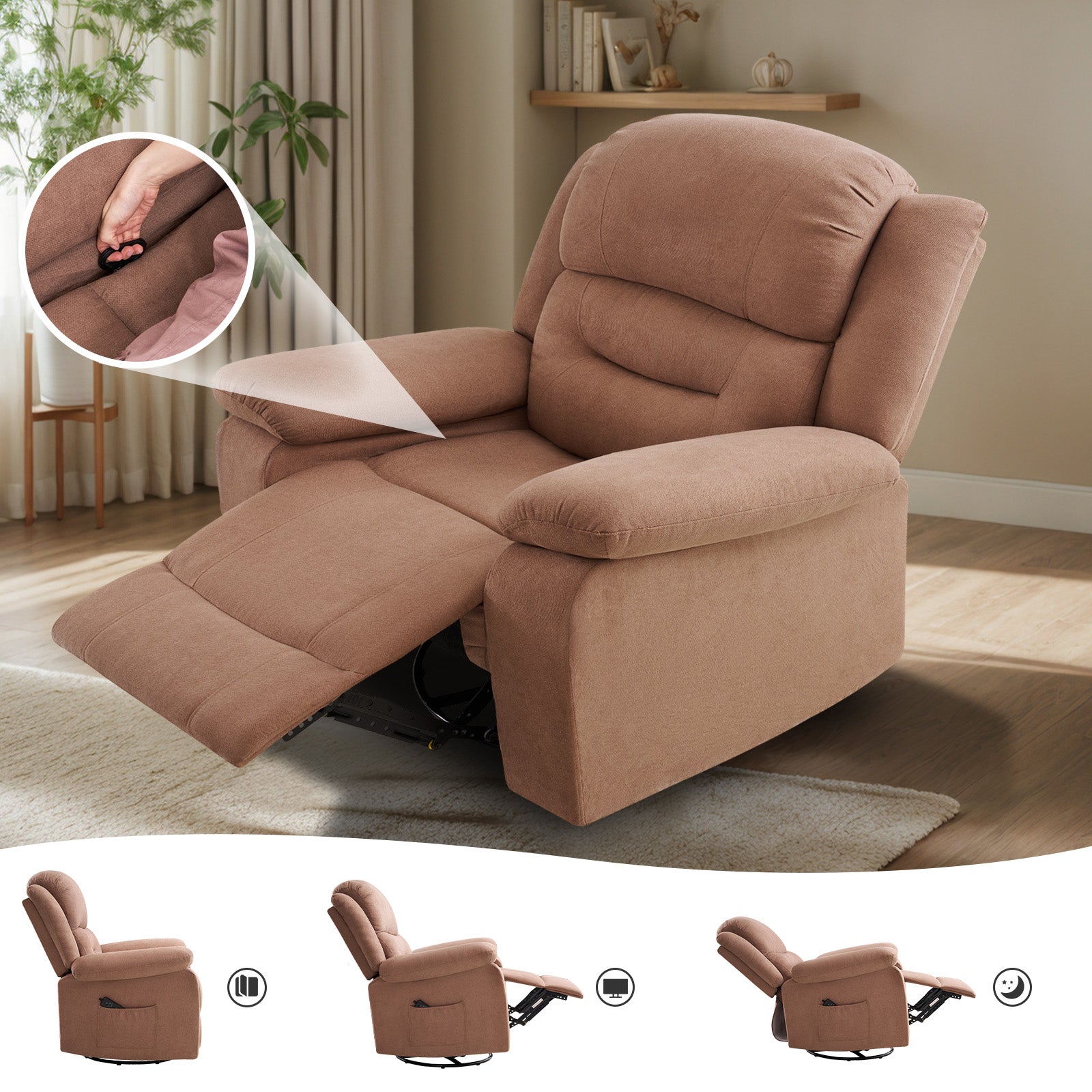 Reed Swivel-Rocker Recliner Chairs - Brown