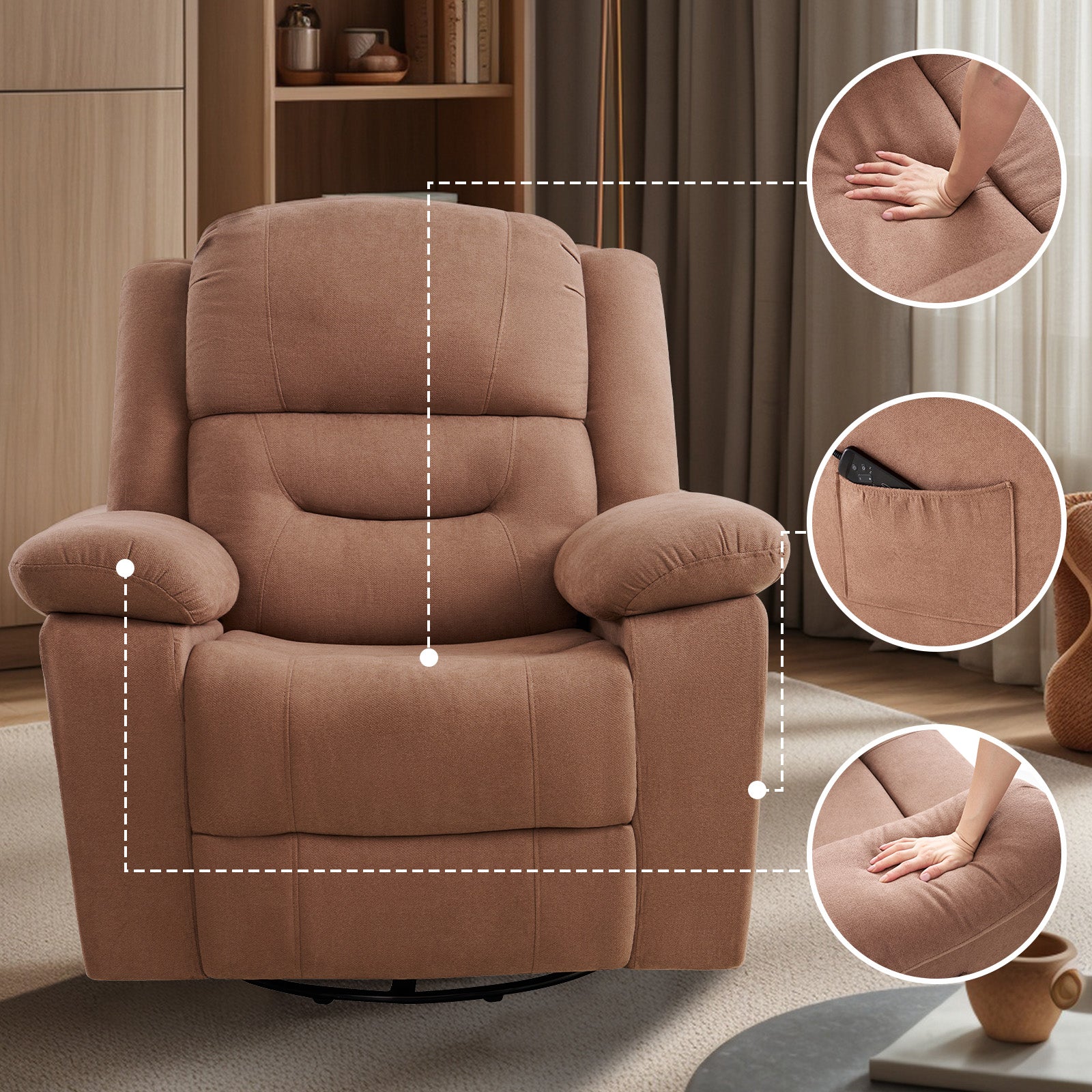 Reed Swivel-Rocker Recliner Chairs - Brown