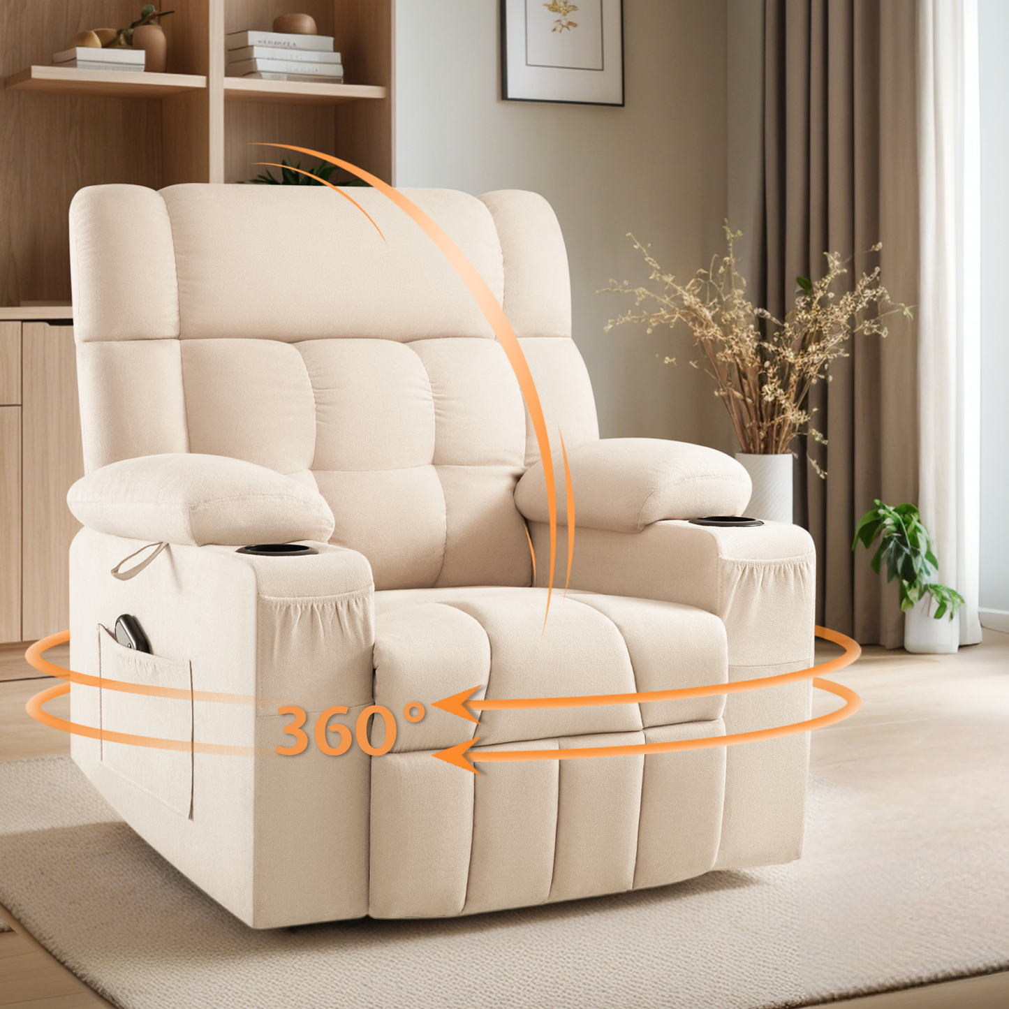 Elva Swivel Rocker Recliner Chairs - Beige