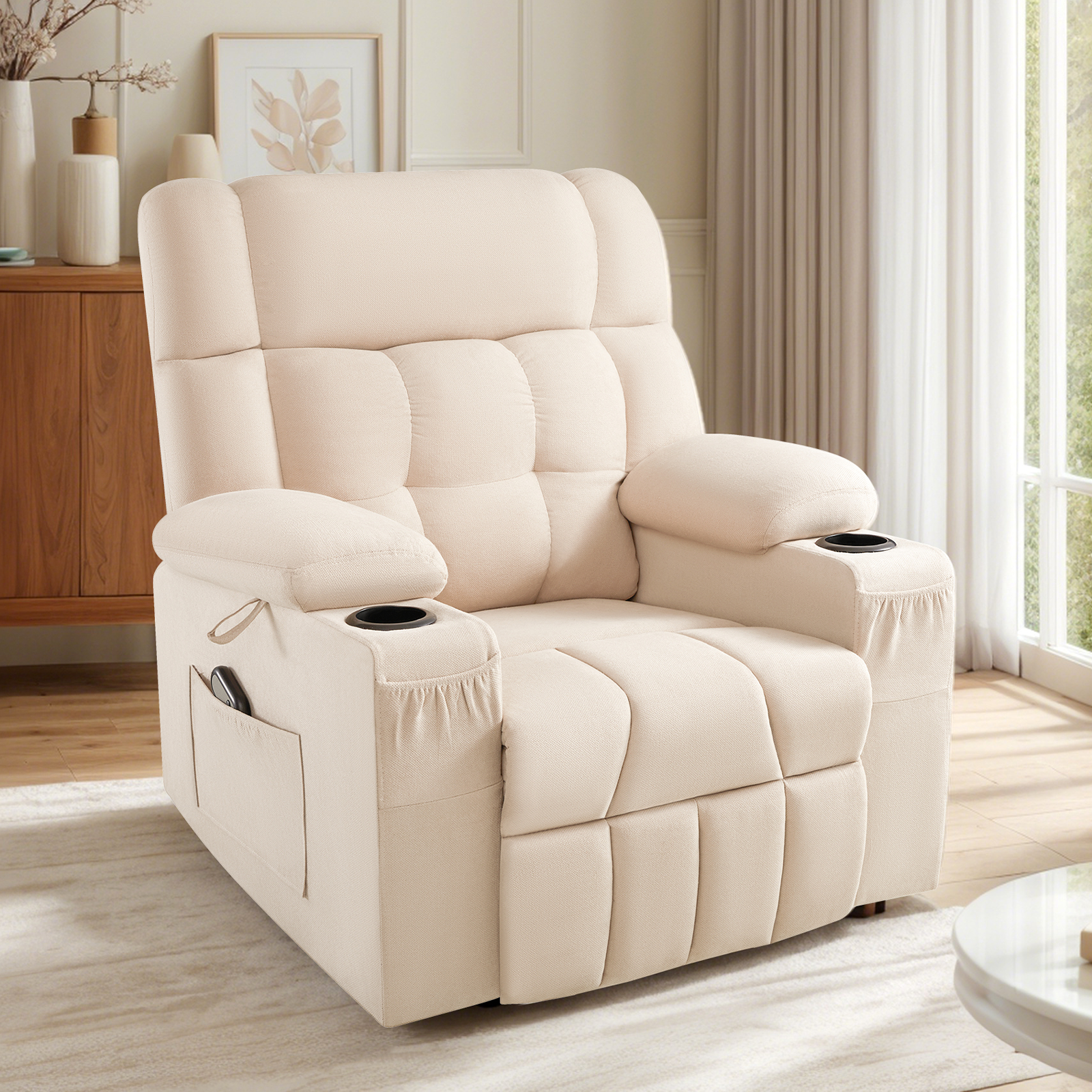 Elva Swivel Rocker Recliner Chairs - Beige