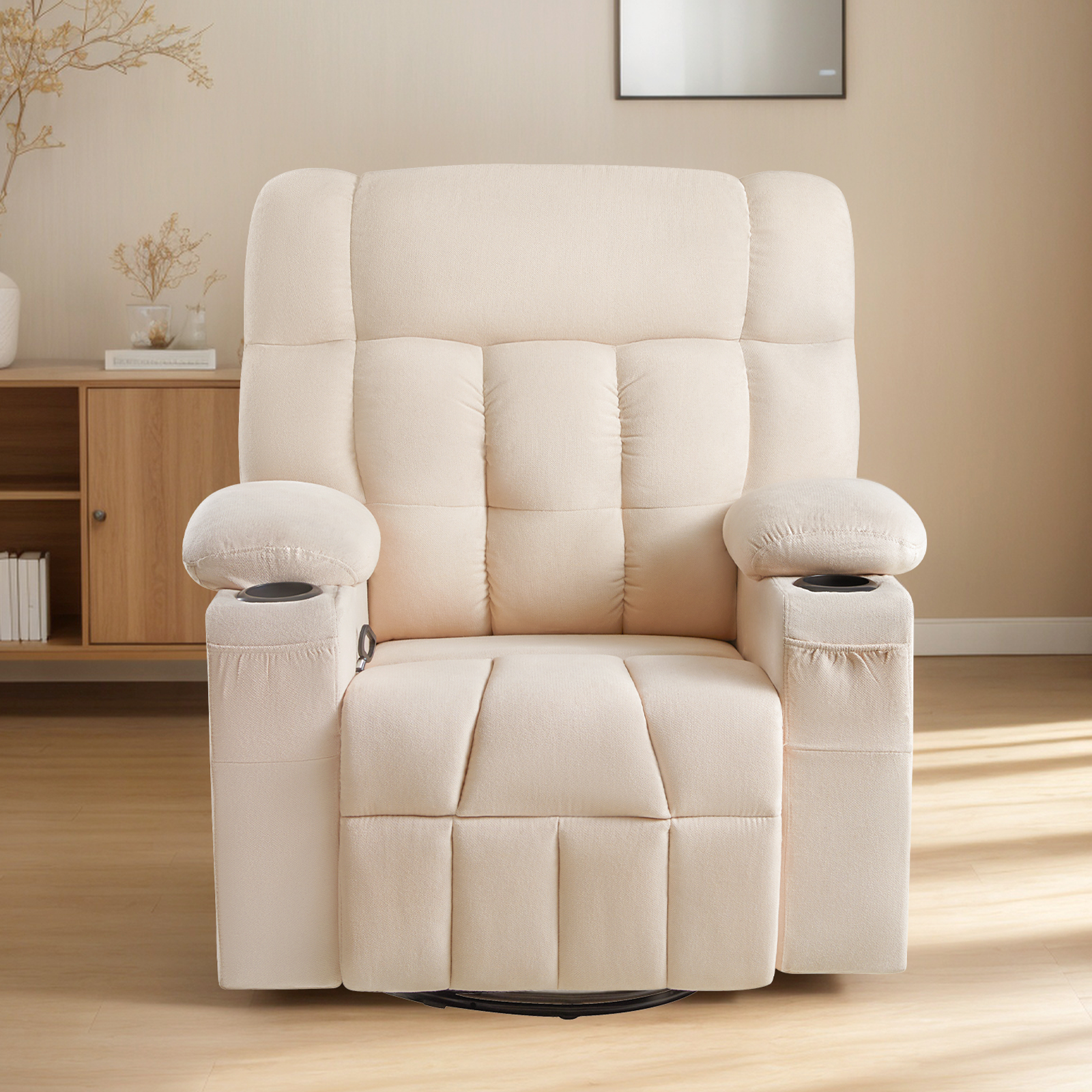 Elva Swivel Rocker Recliner Chairs - Beige