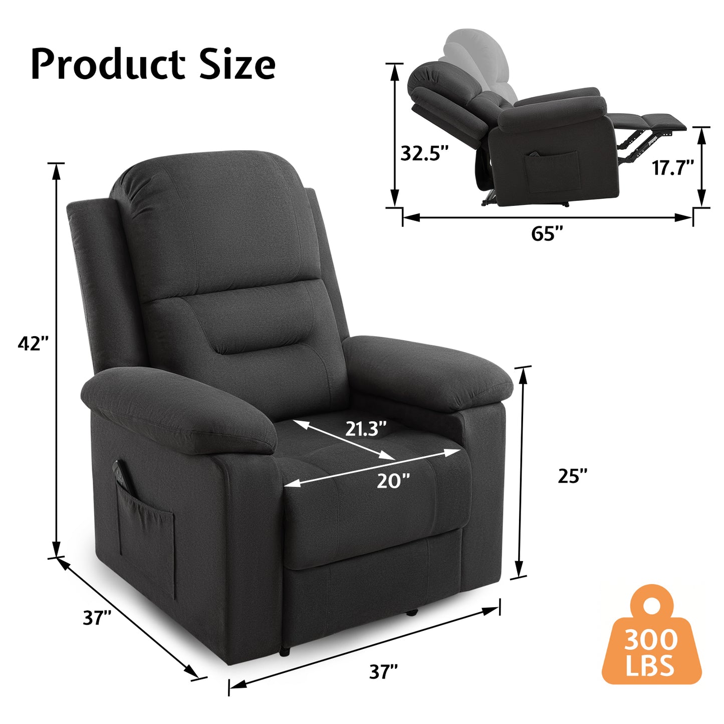 Reed Manual Recliner Chairs - Black