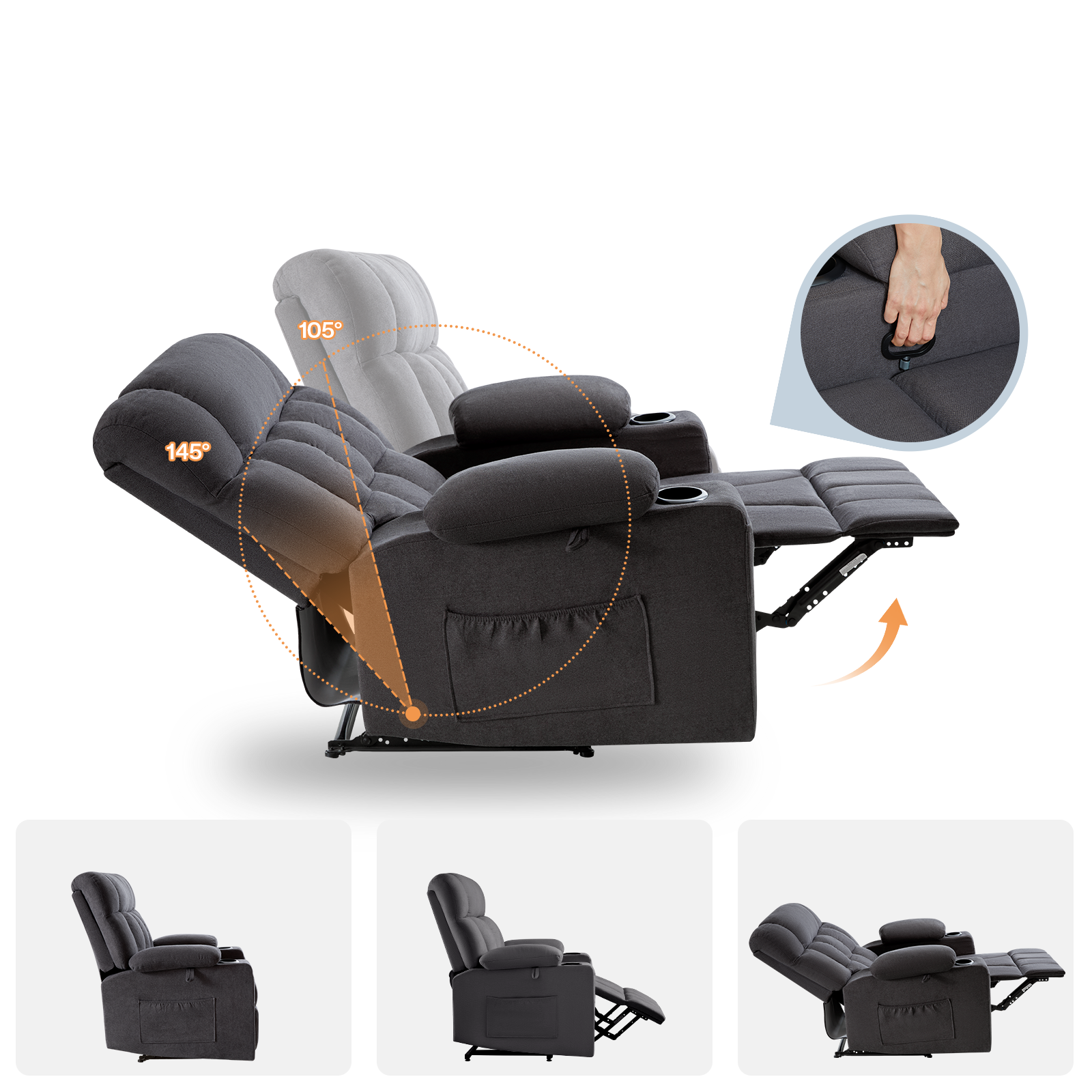 Elva Manual Recliner Chairs - Dark Grey