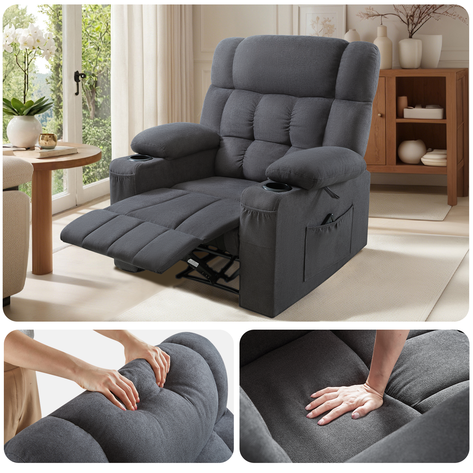 Elva Manual Recliner Chairs - Dark Grey