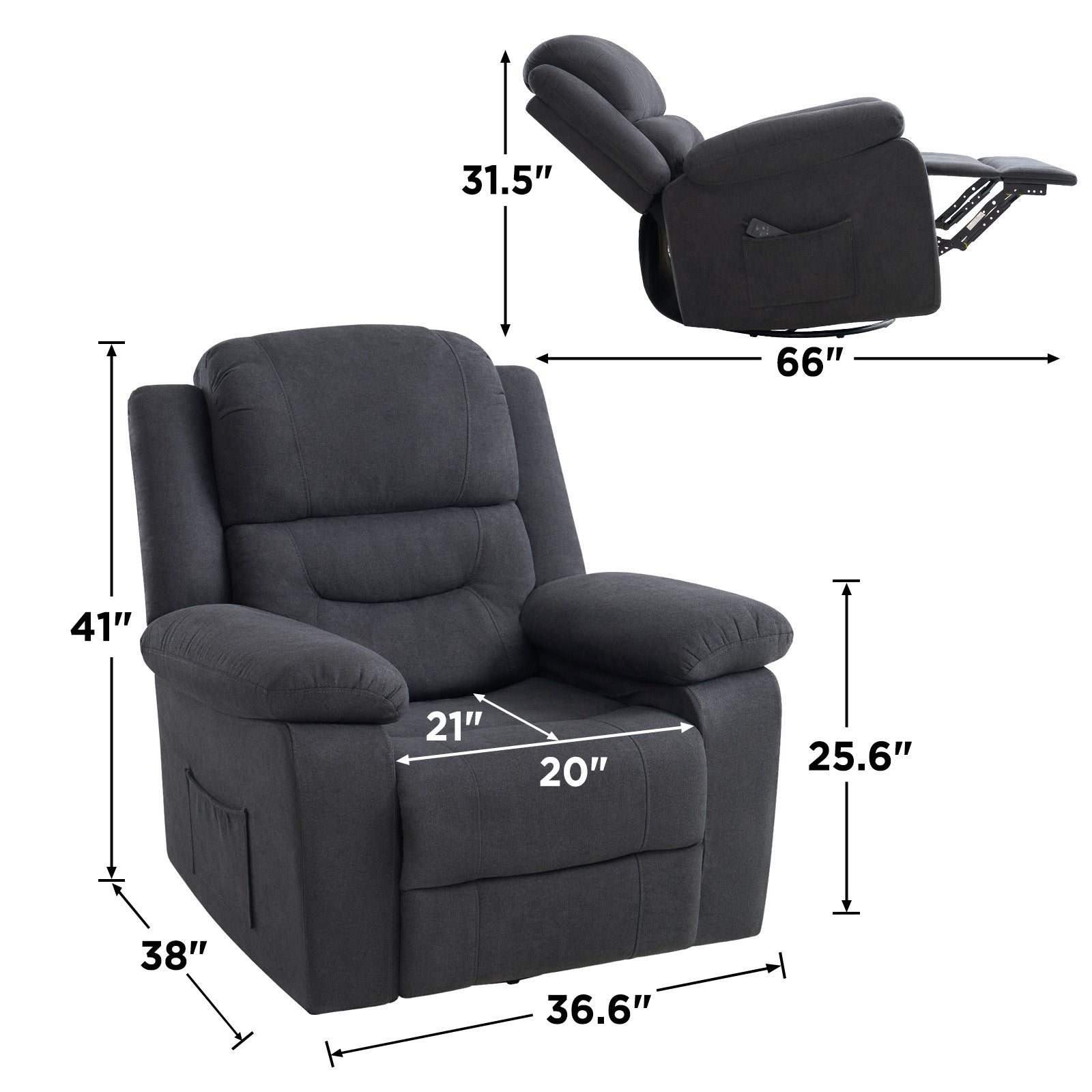 Reed Swivel-Rocker Recliner Chairs - Black