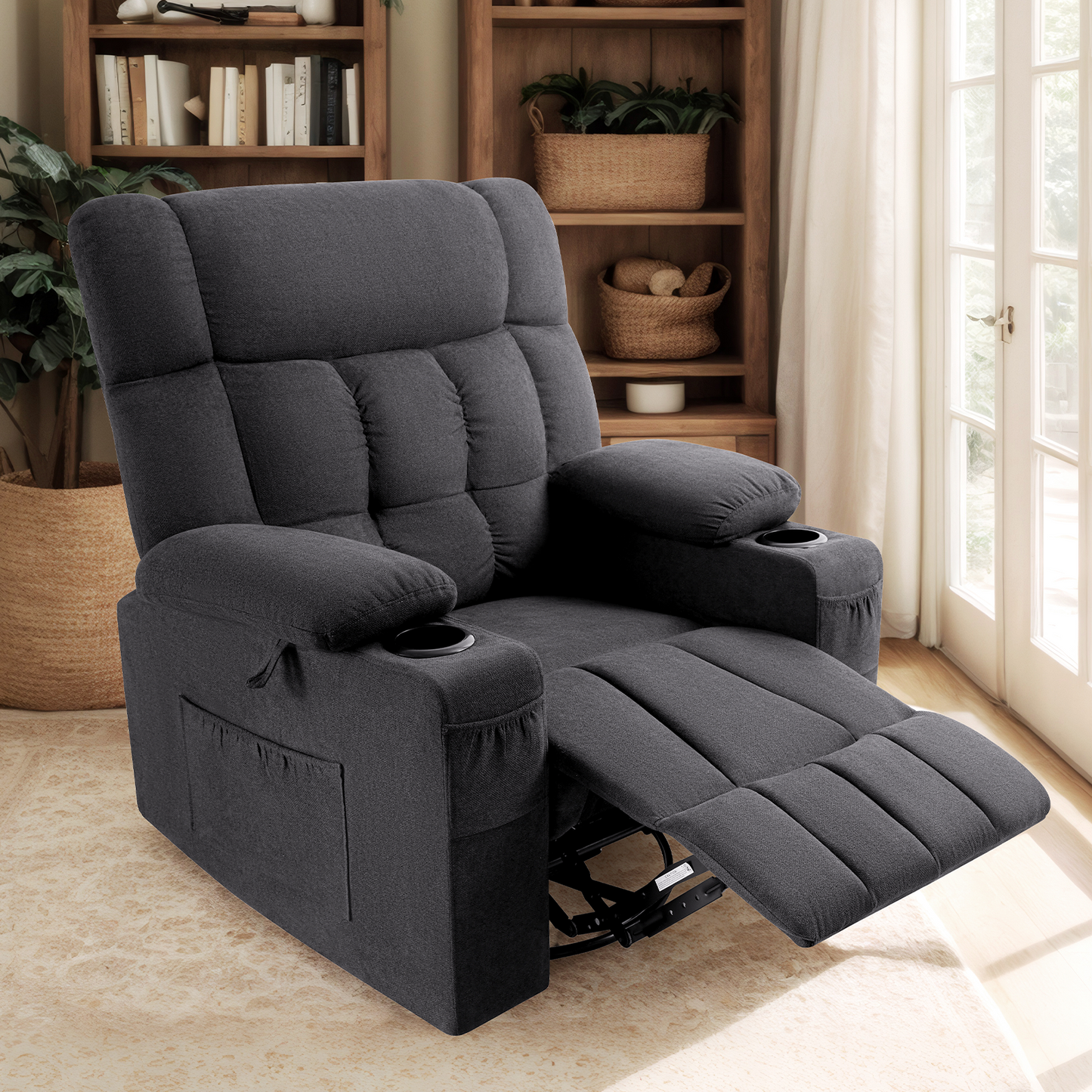 Elva Swivel Rocker Recliner Chairs - Dark Grey