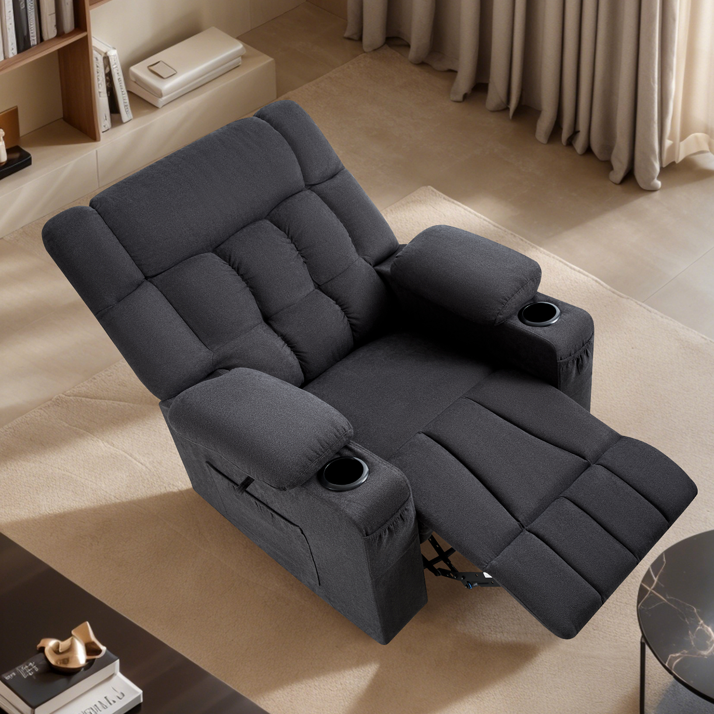 Elva Swivel Rocker Recliner Chairs - Dark Grey