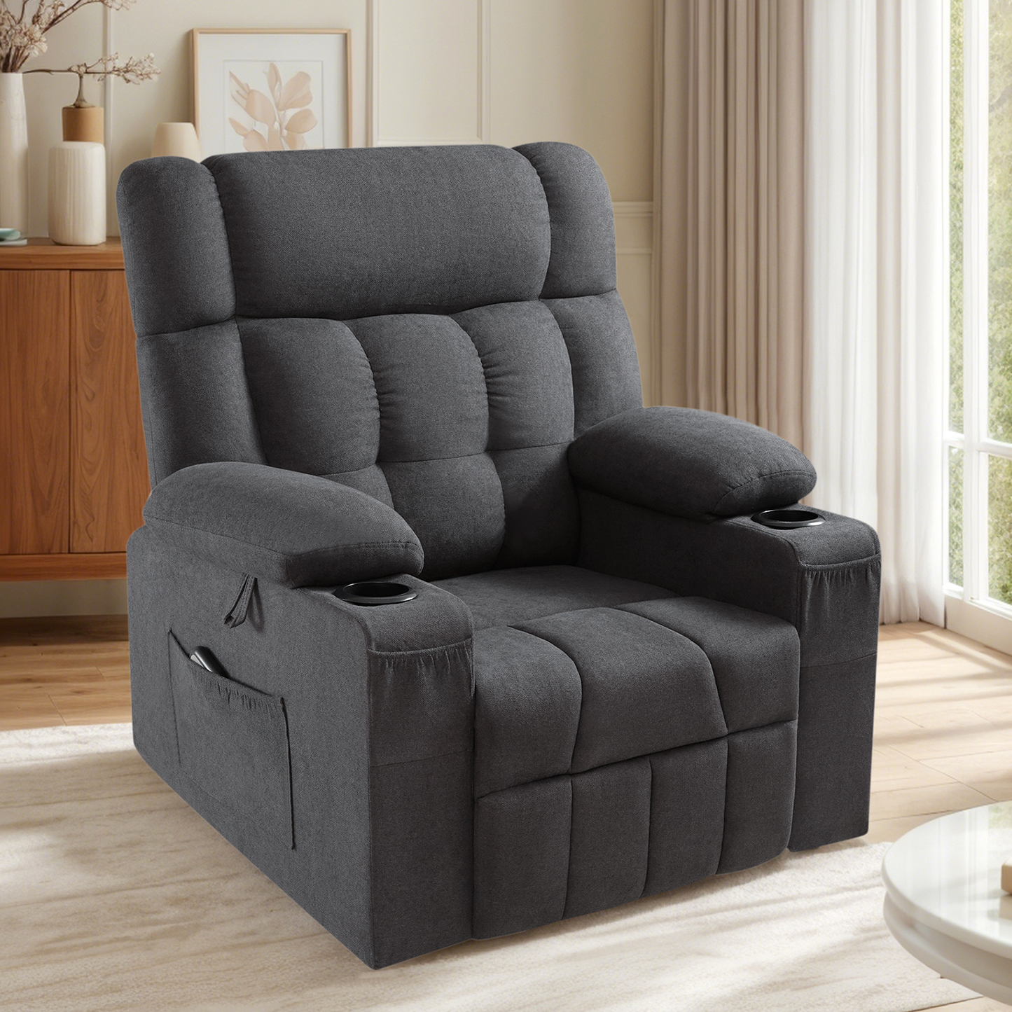 Elva Swivel Rocker Recliner Chairs - Dark Grey