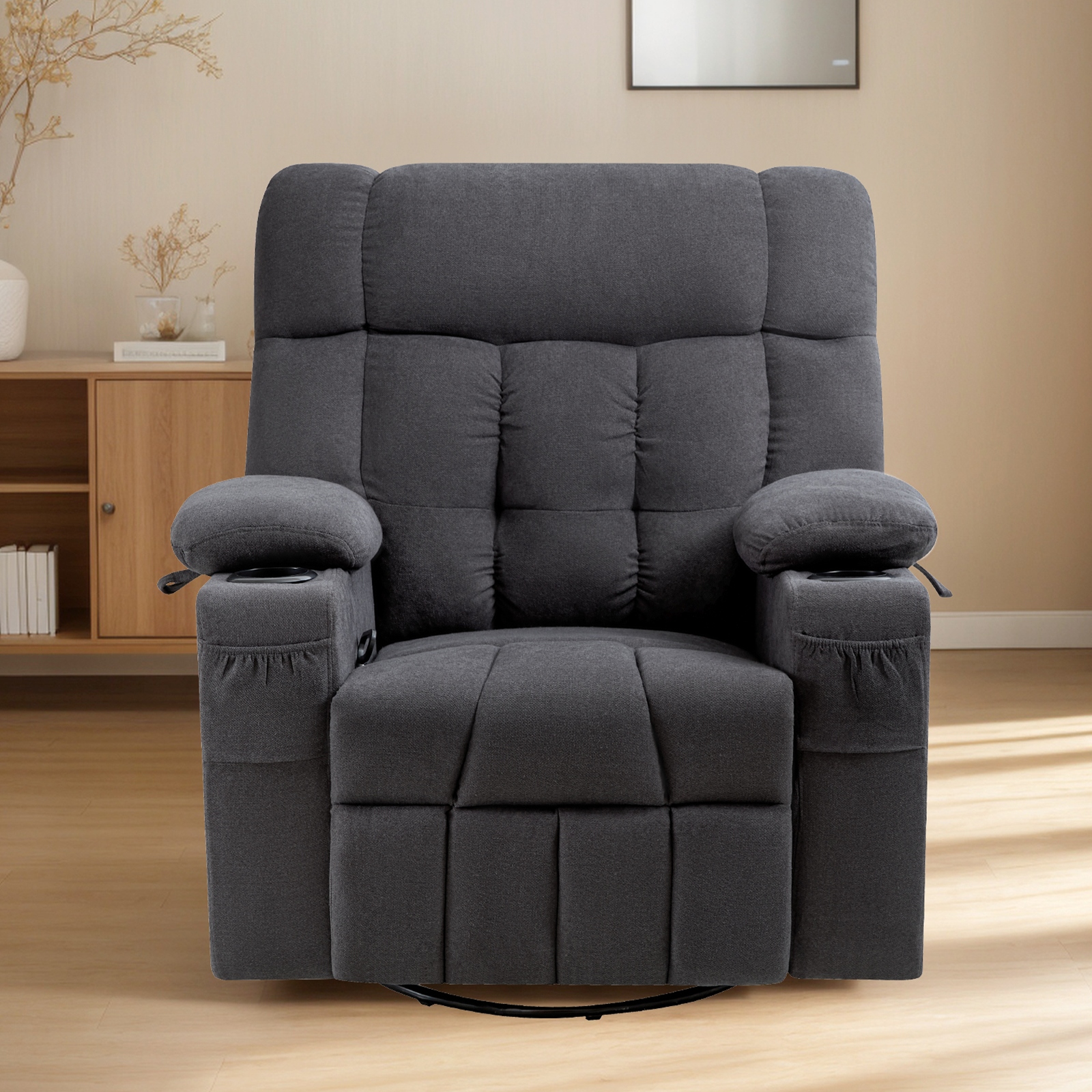 Elva Swivel Rocker Recliner Chairs - Dark Grey