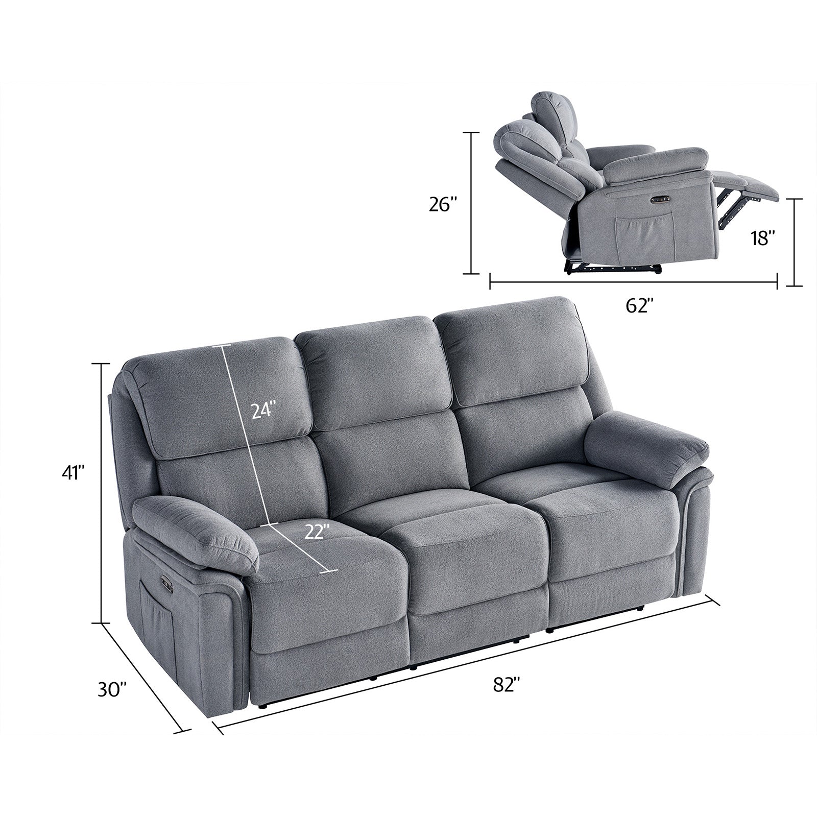 Oasis 82" Power Reclining Sofa - Grey