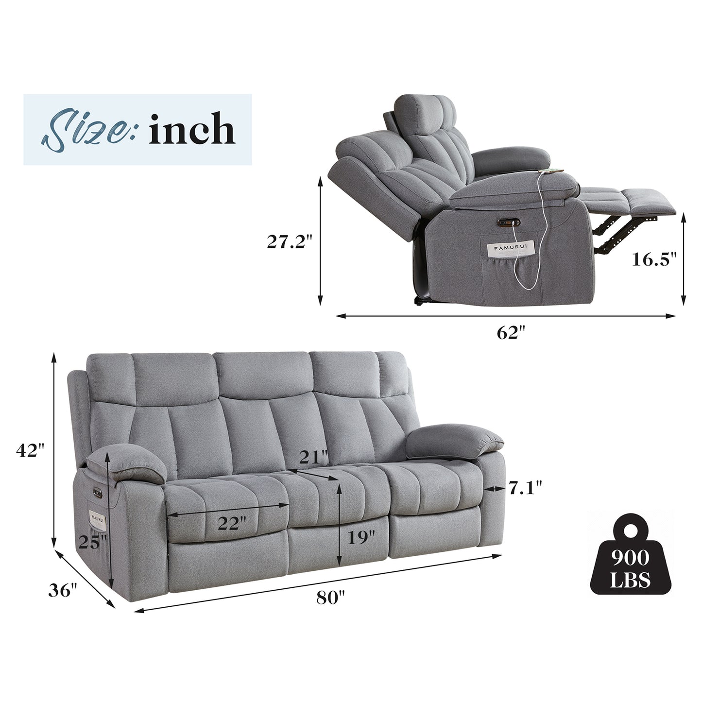 Mirage 80" Power Reclining Sofa - Grey