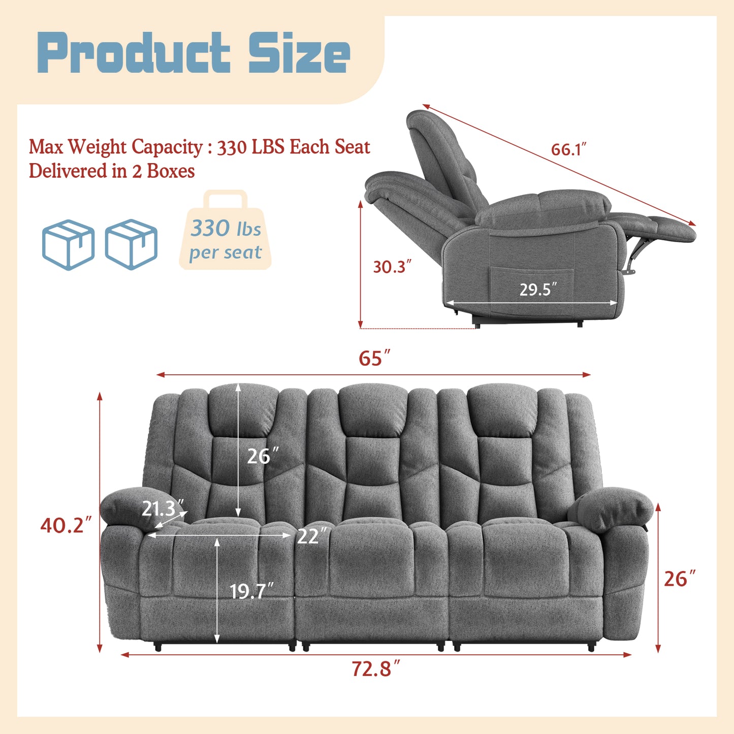 Grove 80" Manual Reclining Sofa - Grey