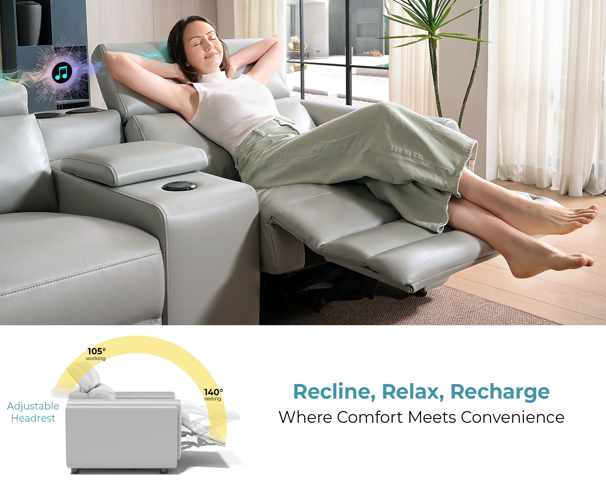 Amerlife Vesper Dual Power Electric Reclining Sofa Leathaire