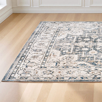 Vintage Distressed Floral Area Rug - LightBlue