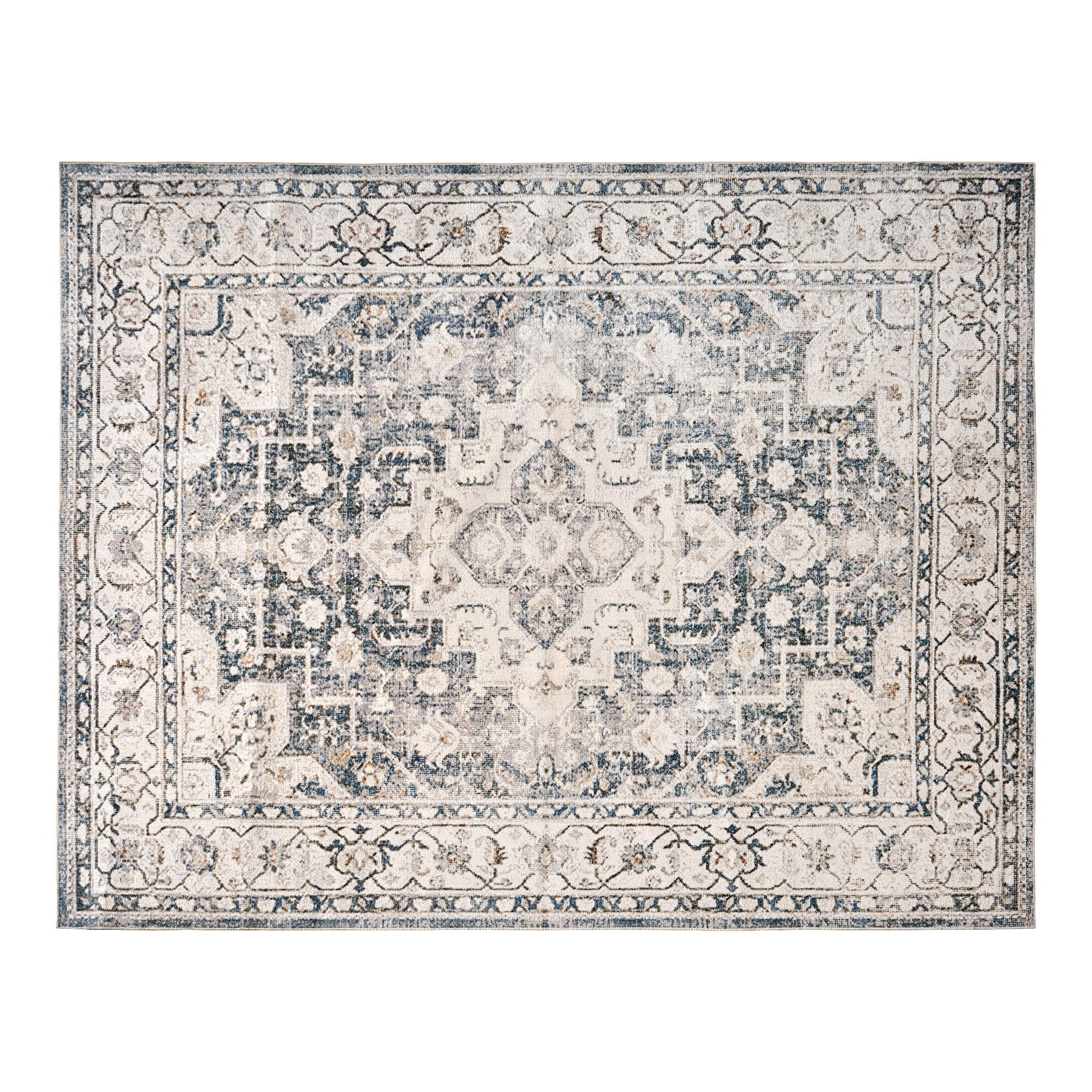 Vintage Distressed Floral Area Rug - LightBlue